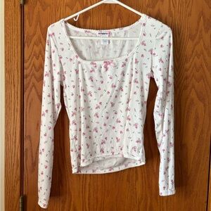 Women’s White Floral Long-Sleeve Pajama Set - Pink Rose Print